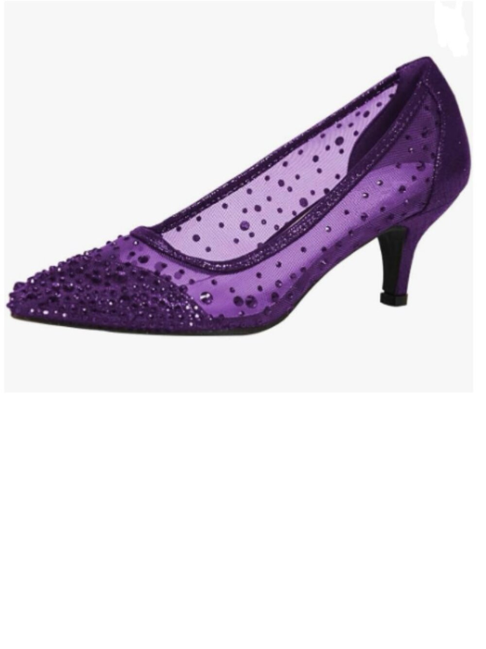 XYD Purple Pointed Toe Rhinestone Slip On Graceful Mesh Pumps Kitten Heels Shoes